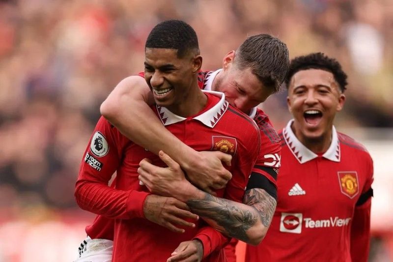Marcus Rashford penyerang Manchester United saat selebrasi usai mencetak gol