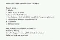 Postingan Lowongan Kerja Kedai Kopi Ahiang