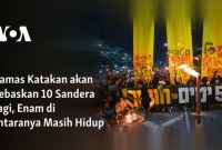 Kerabat dan pendukung dari para sandera Israel yang ditahan Hamas di Gaza, menggelar aksi memperingati 500 hari penahanan para sandera di Tel Aviv, Israel, pada 17 Februari 2025. (Foto: x.com/voaindonesia)